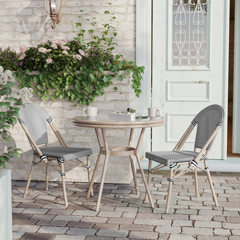 Rylan Round Indoor Outdoor Commercial Bistro Set with Table and Two Chairs Beachcrest Home Table Top Color Black White